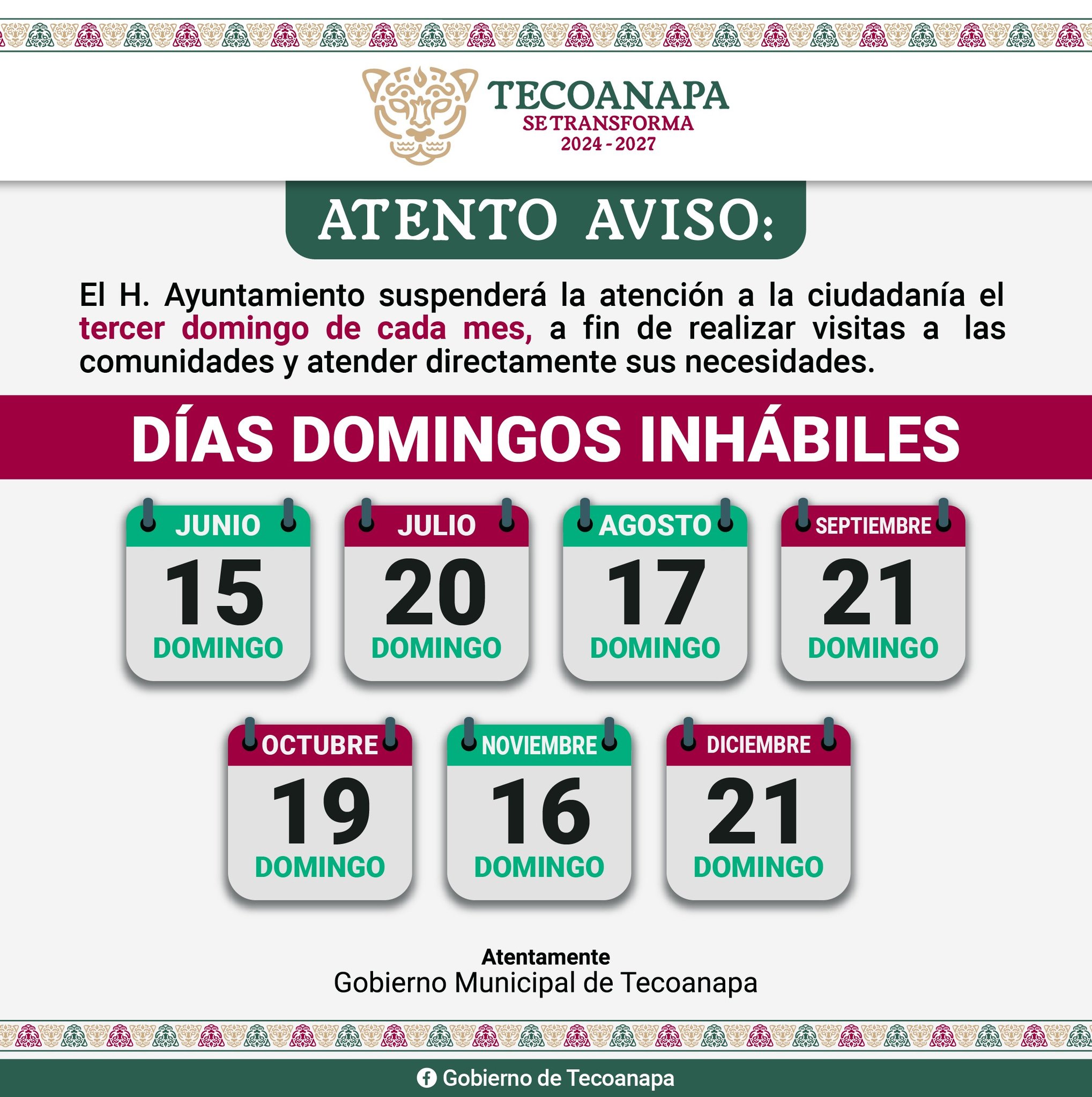 Días Domingos Inhábiles